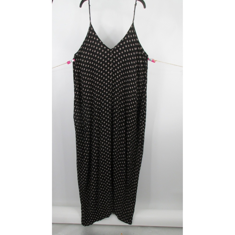 Lulus Black Floral Maxi Smock Dress Womens Medium Pockets Boho Cottagecore V-Nk